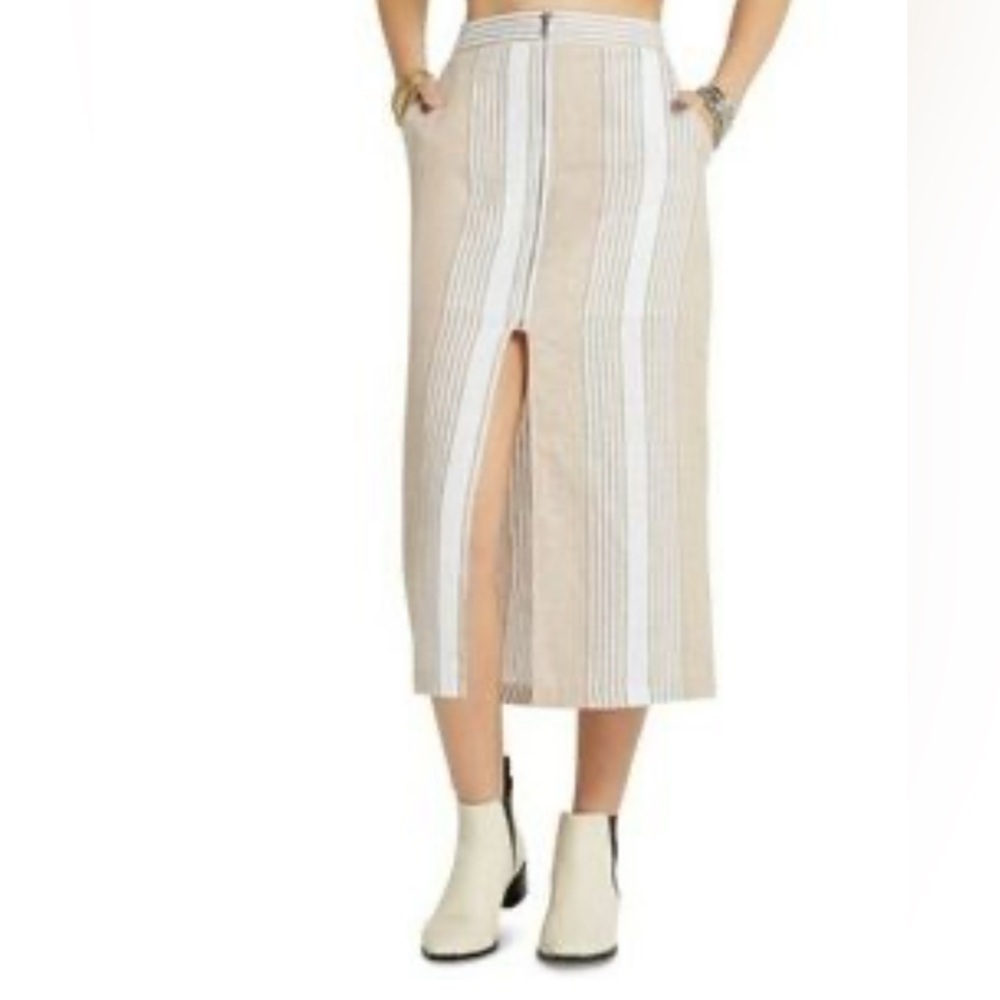 BCBG‎ LINEN BLEND STRIPED SKIRT POCKETS SAND COMBO SIZE 0 EUC